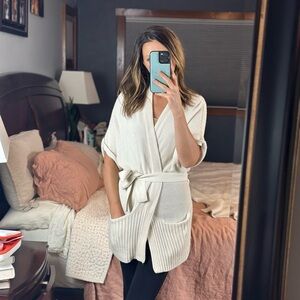 White + Warren Cream Knit Wrap Sweater Tunic with Belt – Size M